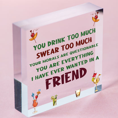 Funny Best Friend Friendship Sign Drink Too Much Alcohol Gin Vodka Birthday Gift Free-Standing Block