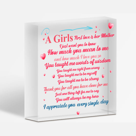 Gifts For Mum Girls First Love Wooden Heart MUM Mummy Best Friend Gift For Her Free-Standing Block