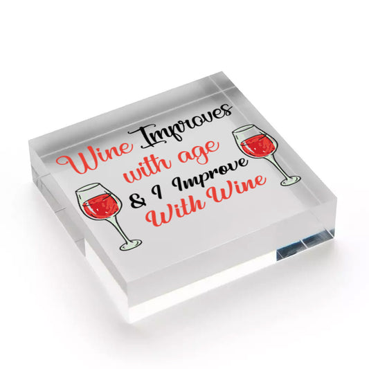 I Improve With Wine Novelty Wooden Hanging Heart Gift Best Friendship Plaque Free-Standing Block