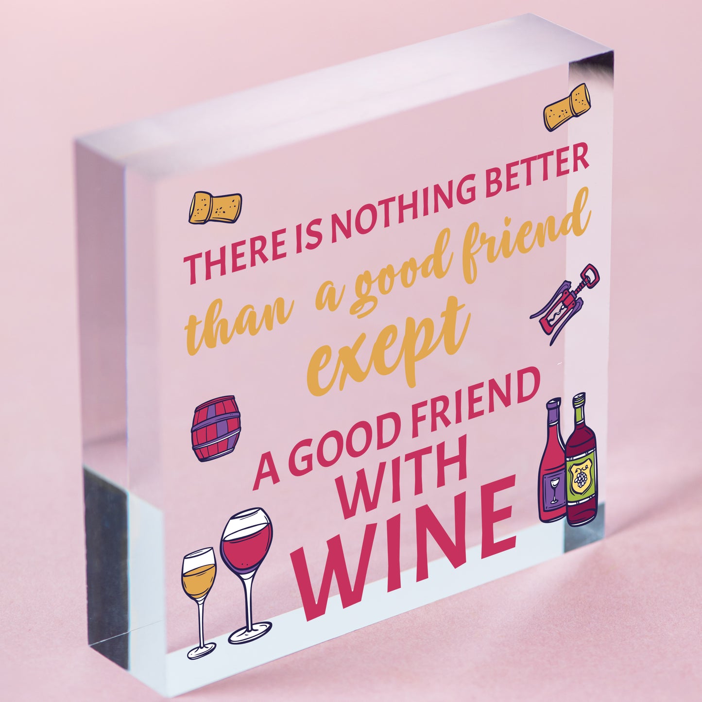 Good Friend With Wine Novelty Wooden Hanging Plaque Gift Best Friendship Sign Free-Standing Block