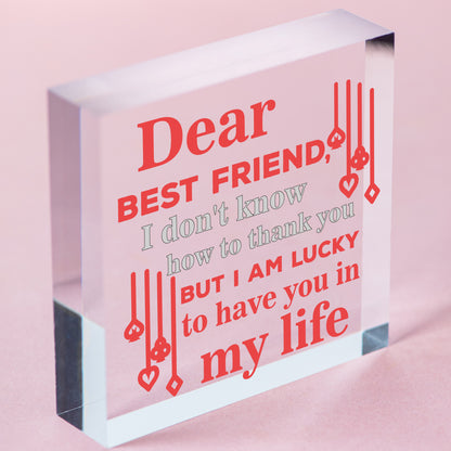 Dear Best Friend Wooden Hanging Heart Friendship Sign Best Friend Plaque Gift Free-Standing Block