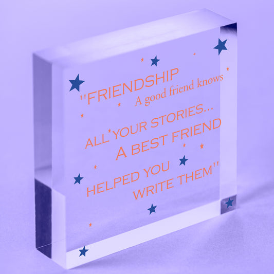 Friendship Stories Funny Best Friend Love Gift Hanging Plaque Good Friends Sign Free-Standing Block