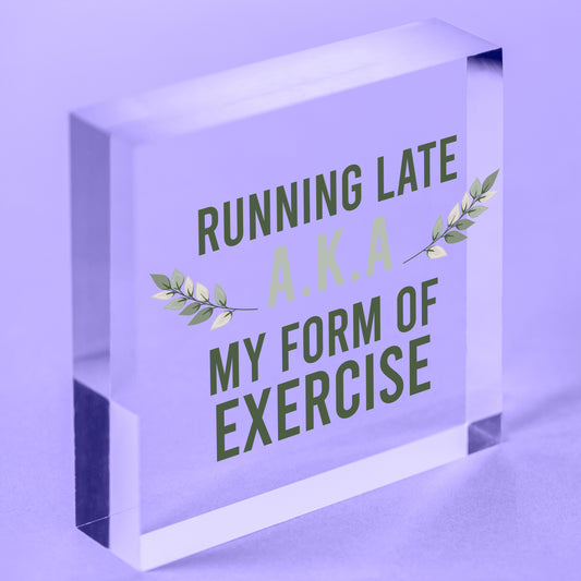 Running Late Exercise Funny Friendship Home Gift Hanging Plaque Best Friend Sign Free-Standing Block