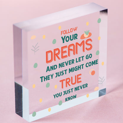 Follow Your Dreams Stronger Inspirational Best Friend Heart Gift Plaque Sign Free-Standing Block