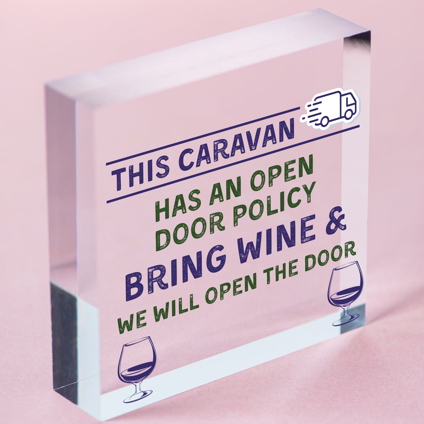 Open Door Policy Caravan Wood Plaque Shabby Chic Sign Best Friend Alcohol Gift Free-Standing Block