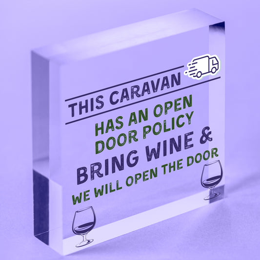 Open Door Policy Caravan Wood Plaque Shabby Chic Sign Best Friend Alcohol Gift Free-Standing Block