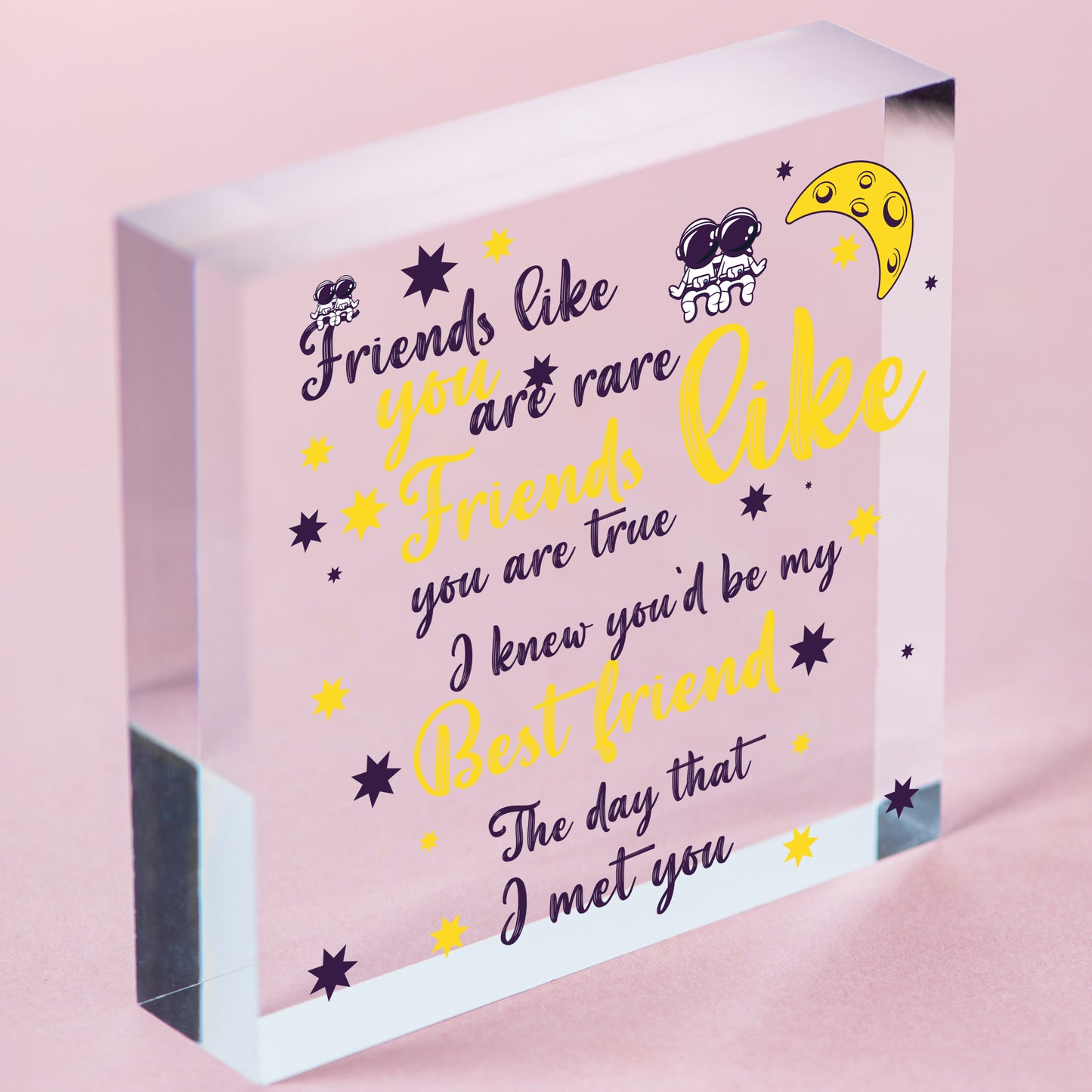 Rare Best Friends Friendship Sign Wood Heart Birthday Plaque Chic Thank You Gift Free-Standing Block