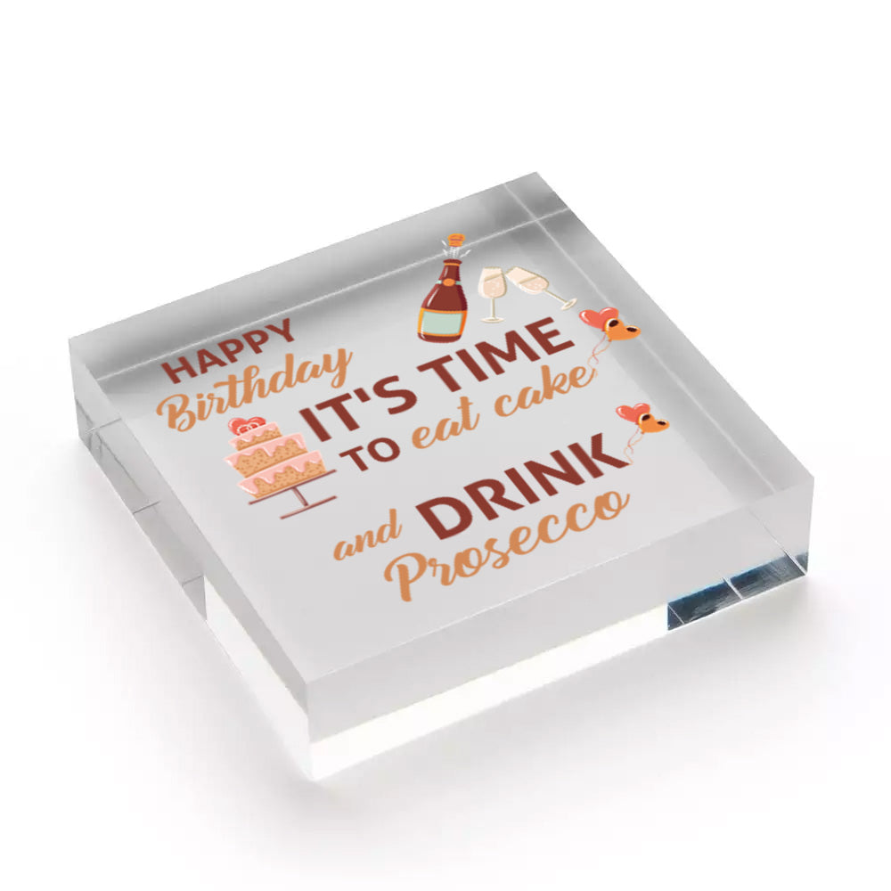 Prosecco Happy Birthday Wooden Heart Mum Daughter Best Friend Card Alcohol Gifts Free-Standing Block