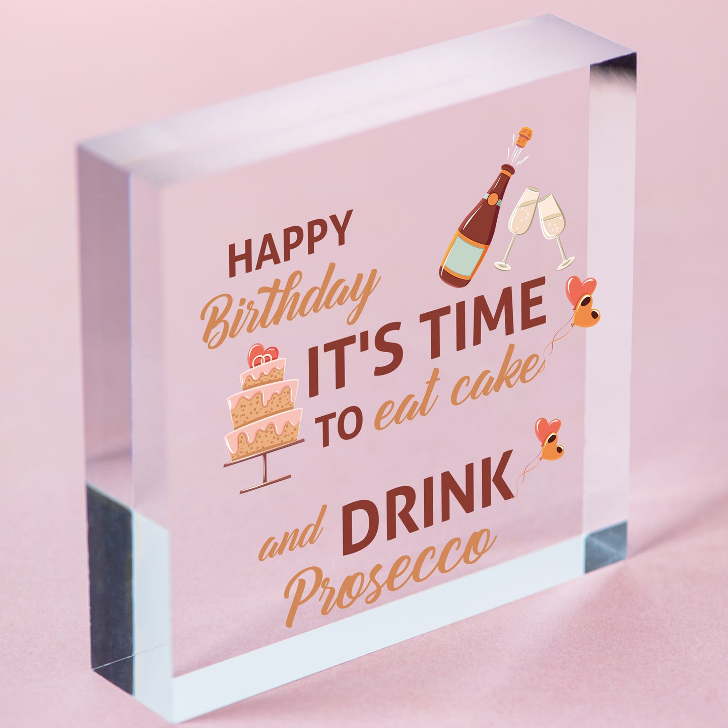 Prosecco Happy Birthday Wooden Heart Mum Daughter Best Friend Card Alcohol Gifts Free-Standing Block