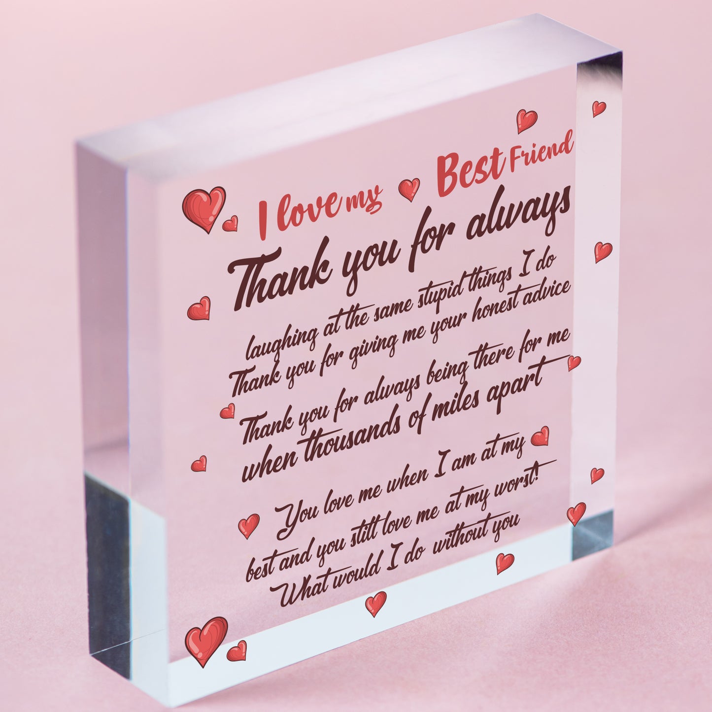 Love Best Friend Friendship Sign Women Birthday Plaque Chic Wood Heart Thank You Free-Standing Block