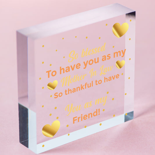 Mother In Law Friendship Gift Wedding Mother Of Groom Bride Thank You Plaque Free-Standing Block