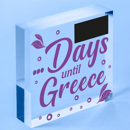 Chalkboard Holiday Countdown To GREECE Wall Sign Novelty Gift For Friend Family Free-Standing Block