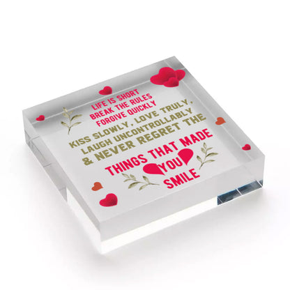 Life Is Short Smile Motivational Friendship Gifts Quote Sign Butterfly Plaques Free-Standing Block