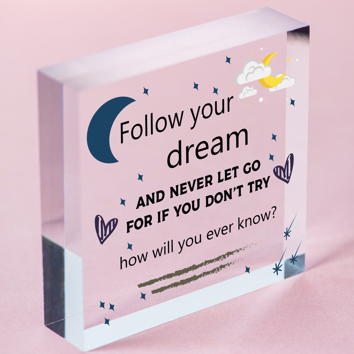 Follow Your Dreams Motivational Wooden Hanging Heart Sign Friendship Gift Quote Free-Standing Block