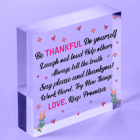 Be Thankful Family Rules Wall Plaque New Home Kitchen Friendship Door Sign Gifts Free-Standing Block