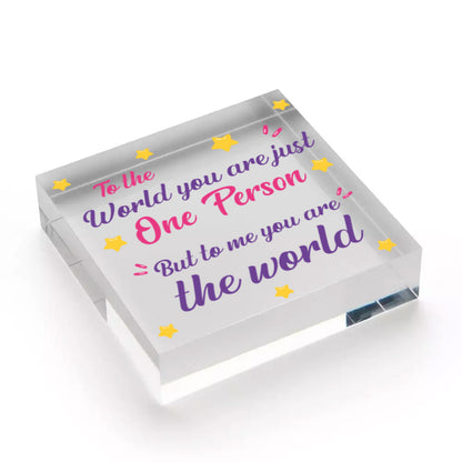 To Me You Are The World Wooden Hanging Heart Cute Love Gift Plaque Friends Sign Free-Standing Block