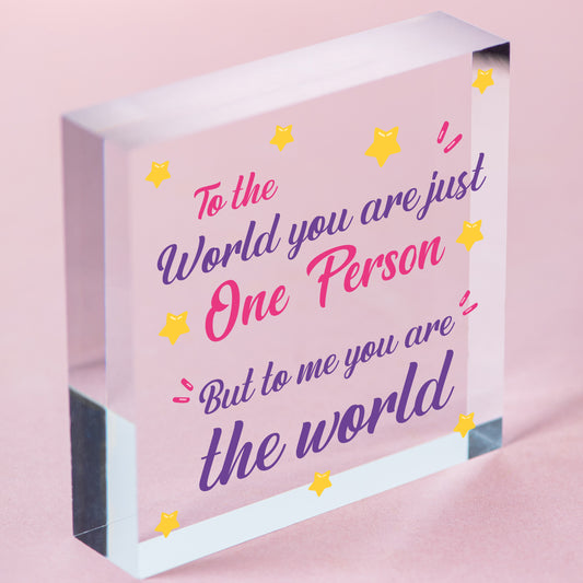 To Me You Are The World Wooden Hanging Heart Cute Love Gift Plaque Friends Sign Free-Standing Block