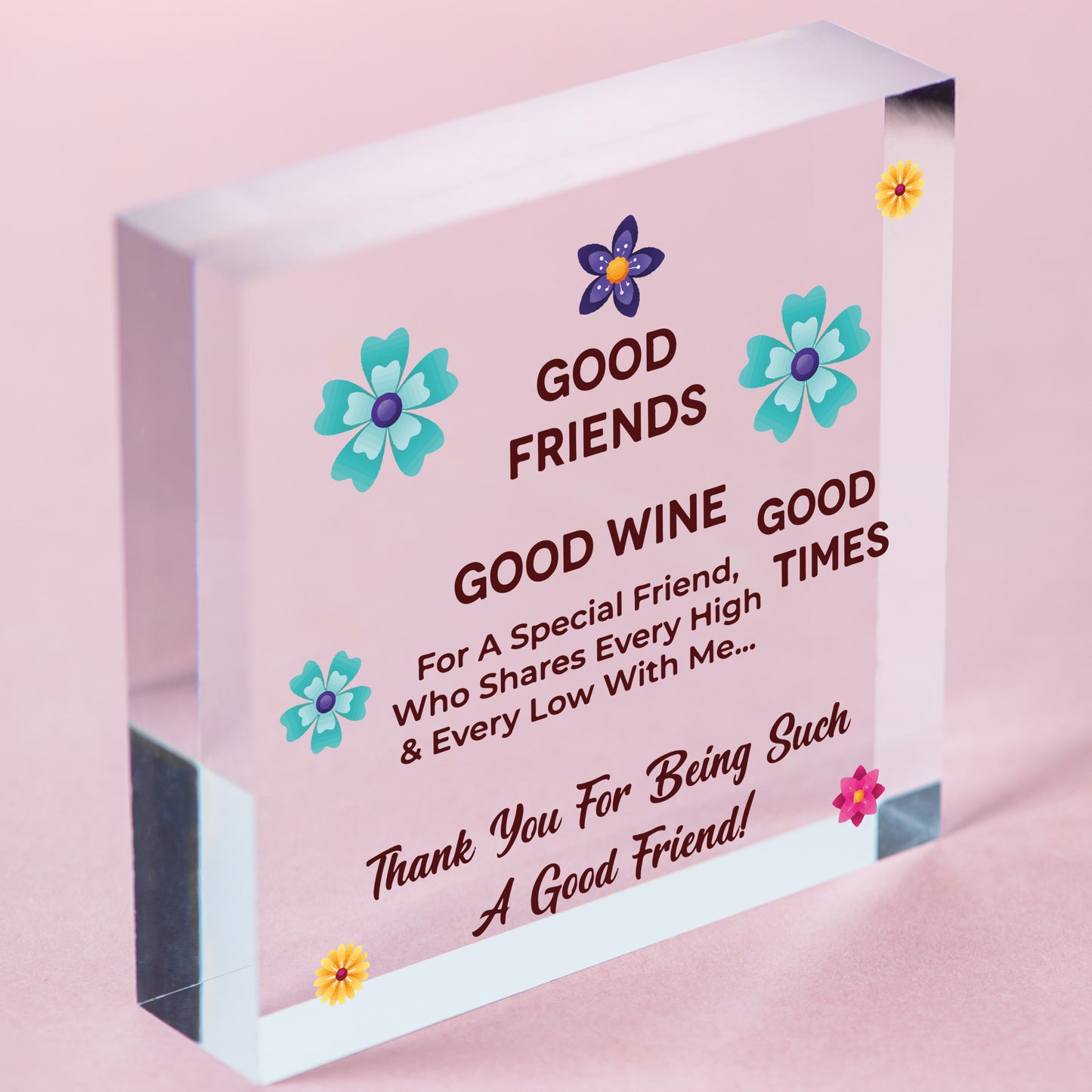 Good Friends Good Wine Good Times Wooden Hanging Heart Friendship Alcohol Plaque Free-Standing Block