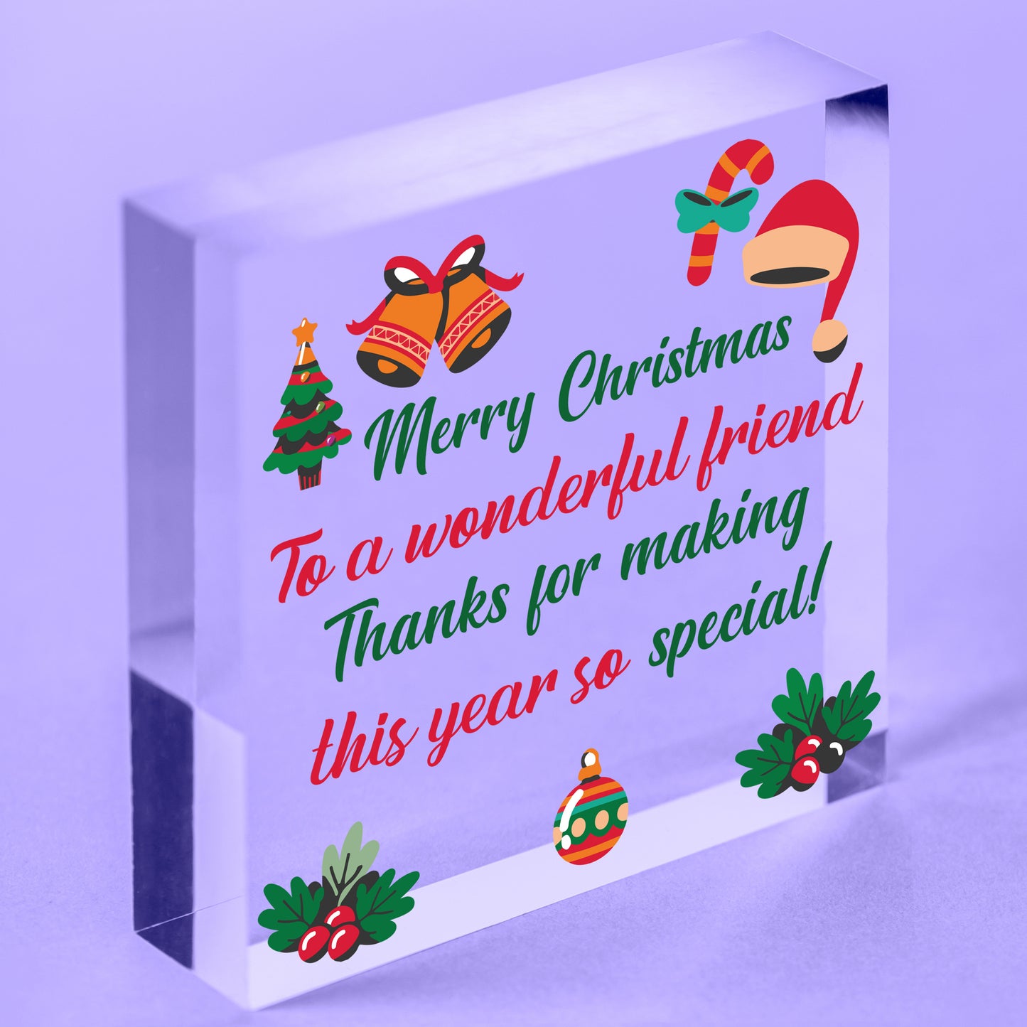 Christmas Friendship Friend Thank You Gift Wood Hanging Heart Bauble Decoration Free-Standing Block