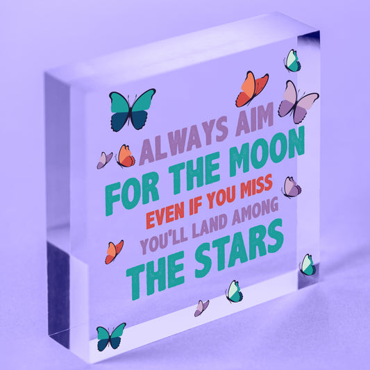 Always Aim For The Moon Wooden Hanging Heart Shaped Friendship Gift Plaque Sign Free-Standing Block