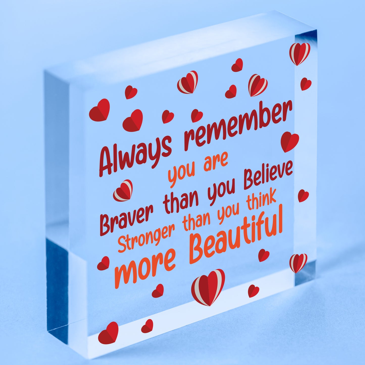 Braver Stronger Smarter &amp; Beautiful Wooden Heart Friendship Plaque Sign Free-Standing Block