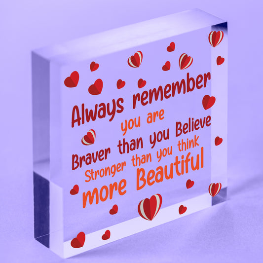 Braver Stronger Smarter &amp; Beautiful Wooden Heart Friendship Plaque Sign Free-Standing Block