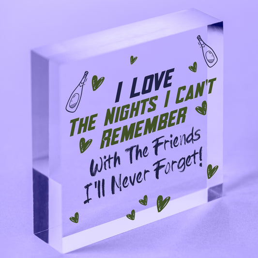 I Love The Nights I Cant Remember Novelty Wooden Hanging Heart Friendship Plaque Free-Standing Block