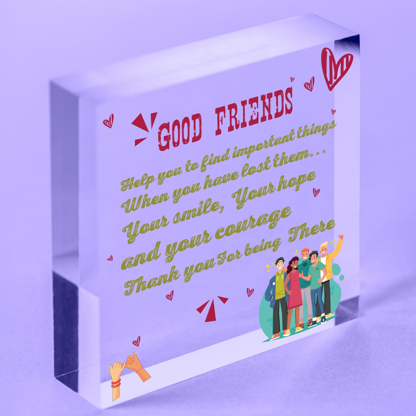 Good Friends Friendship Gift Handmade Wooden Heart Chic Sign Keepsake THANK YOU Free-Standing Block