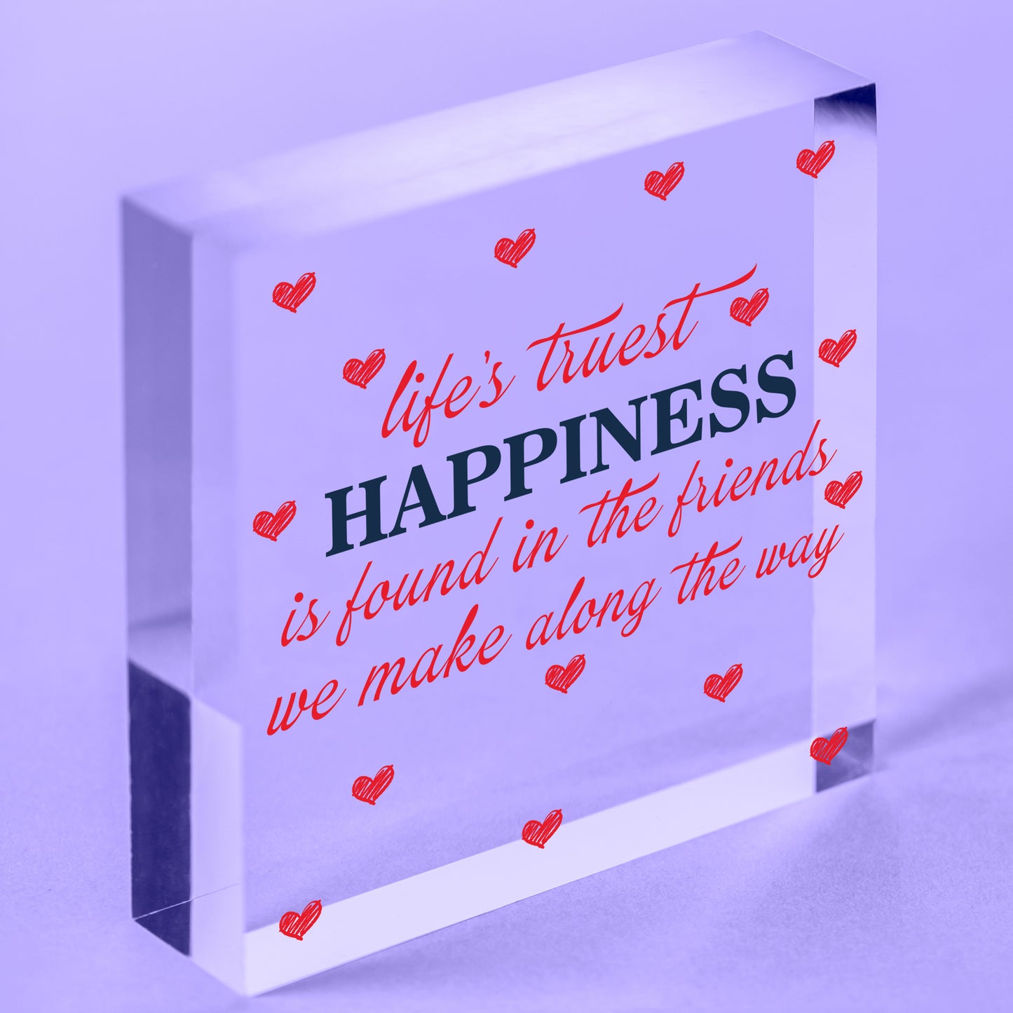 Lifes Truest Happiness Is Friends Wooden Hanging Heart Friendship gift Plaque Free-Standing Block