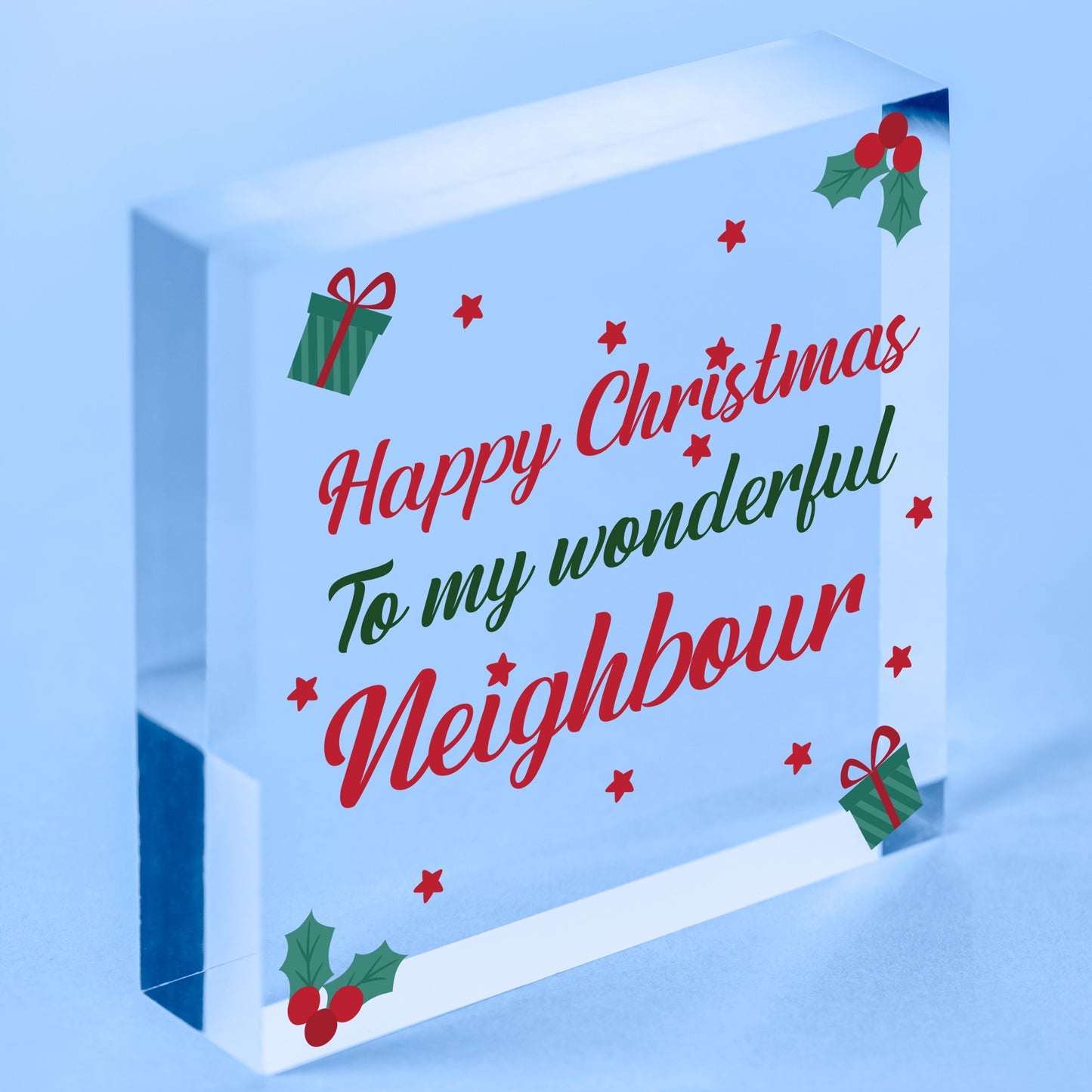 Happy Christmas Card Neighbour Wood Heart Plaque Friendship Gift Handmade Free-Standing Block