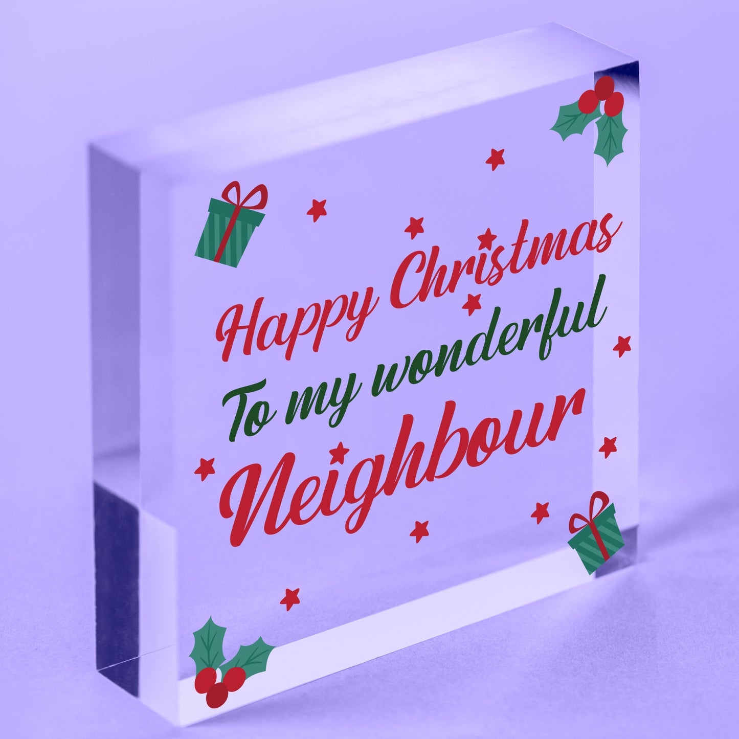 Happy Christmas Card Neighbour Wood Heart Plaque Friendship Gift Handmade Free-Standing Block