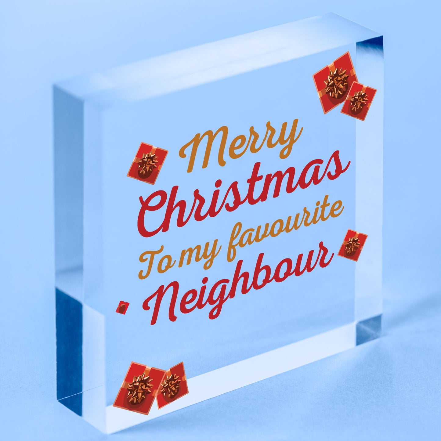 Merry Christmas Card Favourite Neighbour Wooden Heart Plaque Friendship Gifts Free-Standing Block