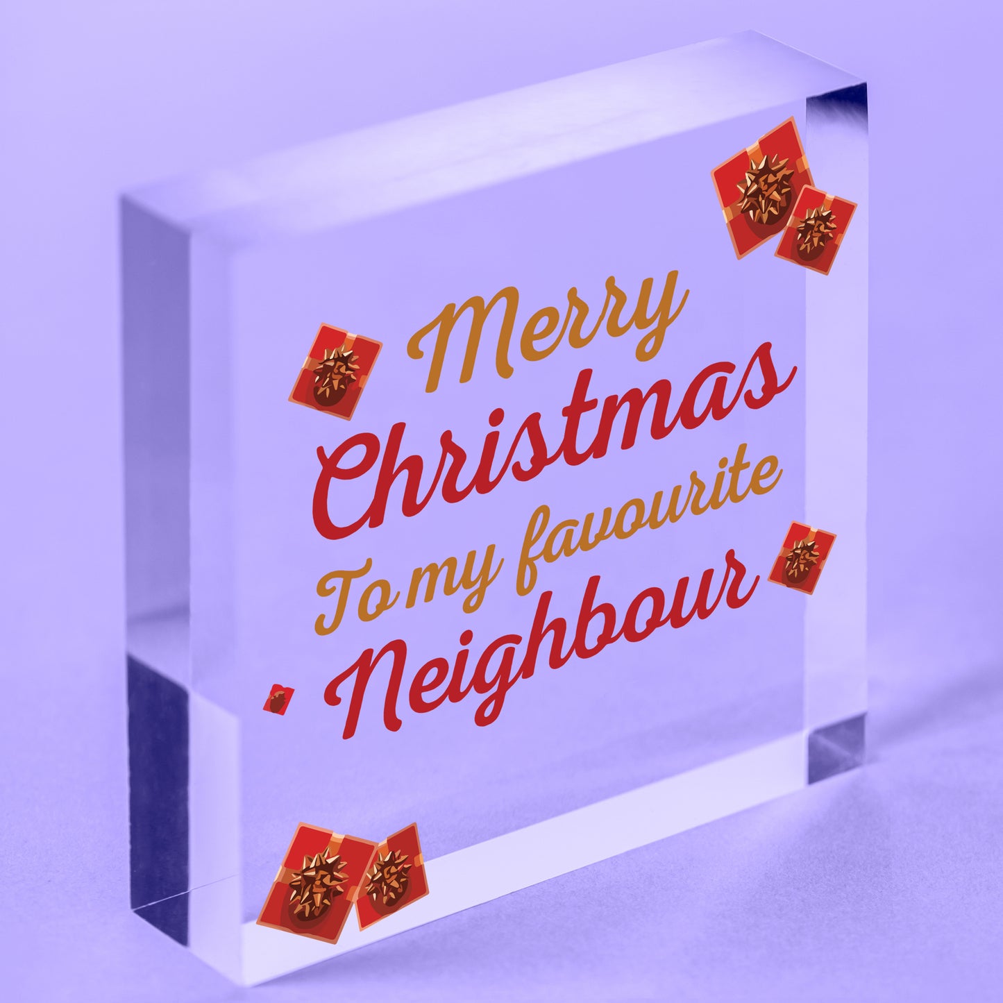 Merry Christmas Card Favourite Neighbour Wooden Heart Plaque Friendship Gifts Free-Standing Block