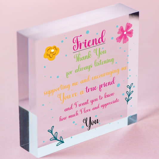 Friendship Sign Inspirational Shabby Chic Wooden Heart Plaque Friendship Gift Free-Standing Block