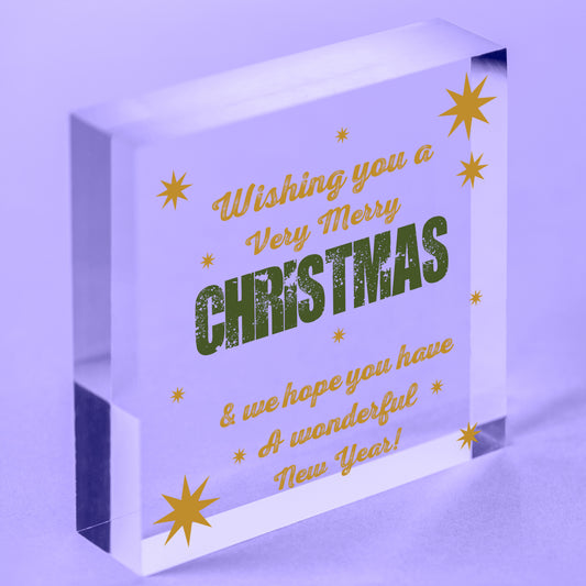 Merry Christmas Wood Star Sign Friendship Neighbour Family Friend Keepsake Gift Free-Standing Block