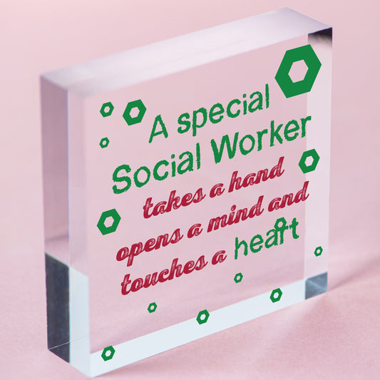 Social Worker Gift THANK YOU Wood Heart Birthday Christmas Colleague Friend Gift Free-Standing Block