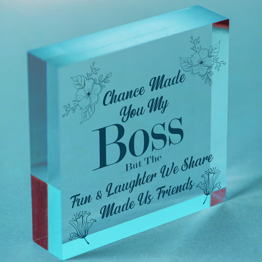 Boss Fun & Laughter Friends Manager Work Colleague Leaving Gift Wood Heart Sign Free-Standing Block