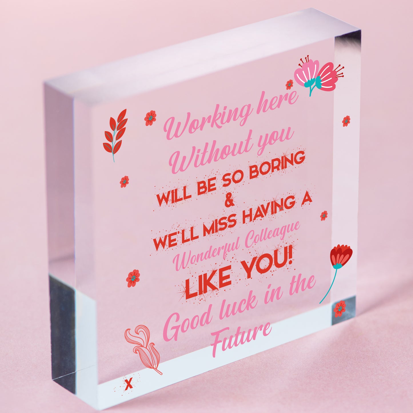 Colleague Leaving Gift Handmade Heart Plaque Work Friendship Goobye Thank You Free-Standing Block