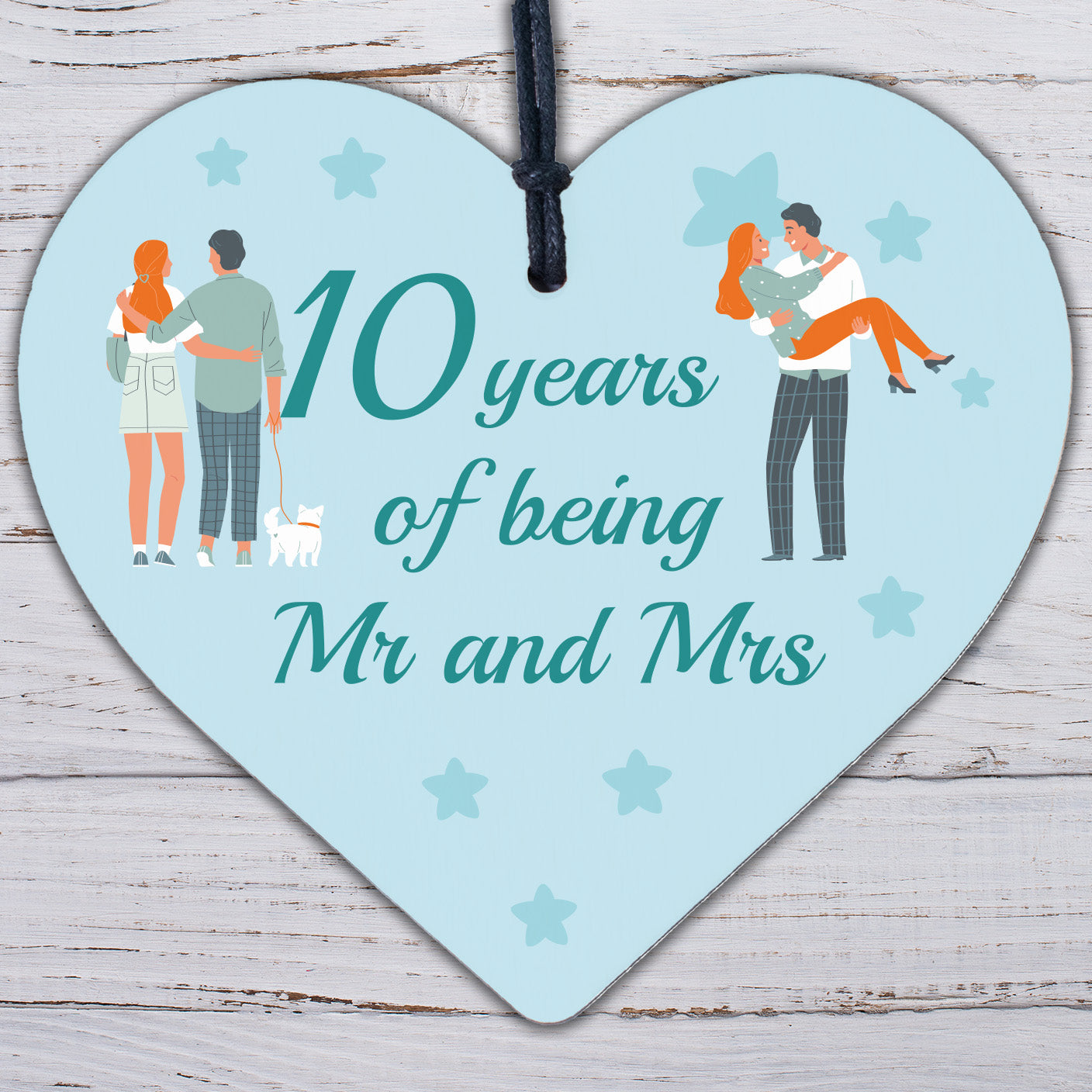 10 Year Anniversary Gift Wooden Heart Sign Mr And Mrs 10th Anniversary Plaque