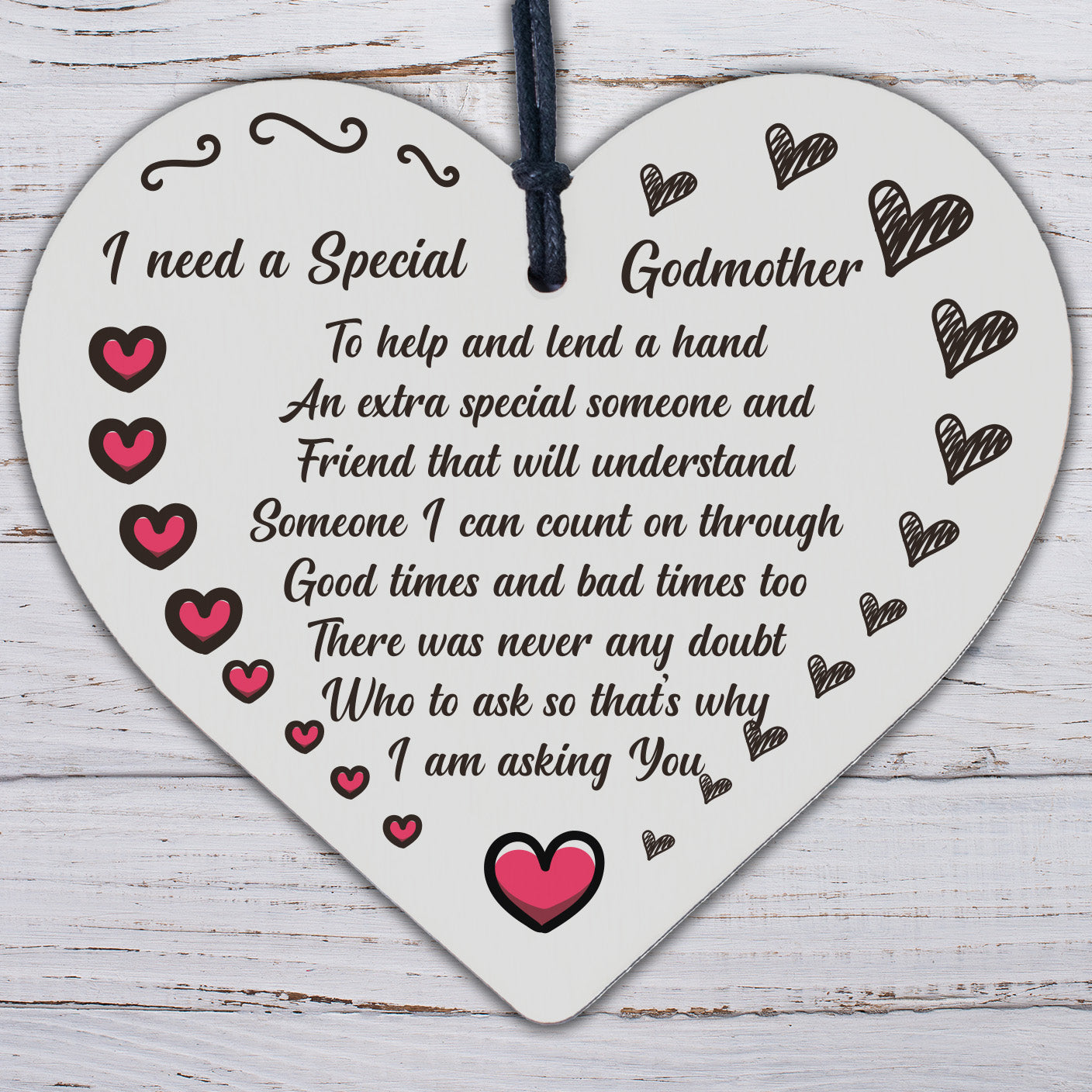 Godmother Asking Gift Wood Heart Thank You Christening Gift For Friend Godparent