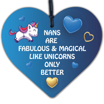 Nan Plaque Wood Heart Funny Nan Gift For Birthday Xmas Unicorn Plaque Thank You