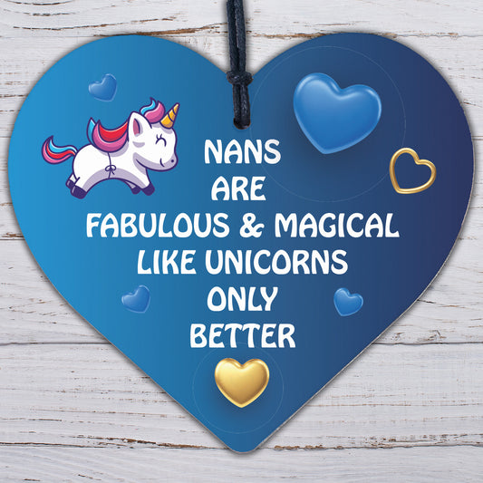 Nan Plaque Wood Heart Funny Nan Gift For Birthday Xmas Unicorn Plaque Thank You