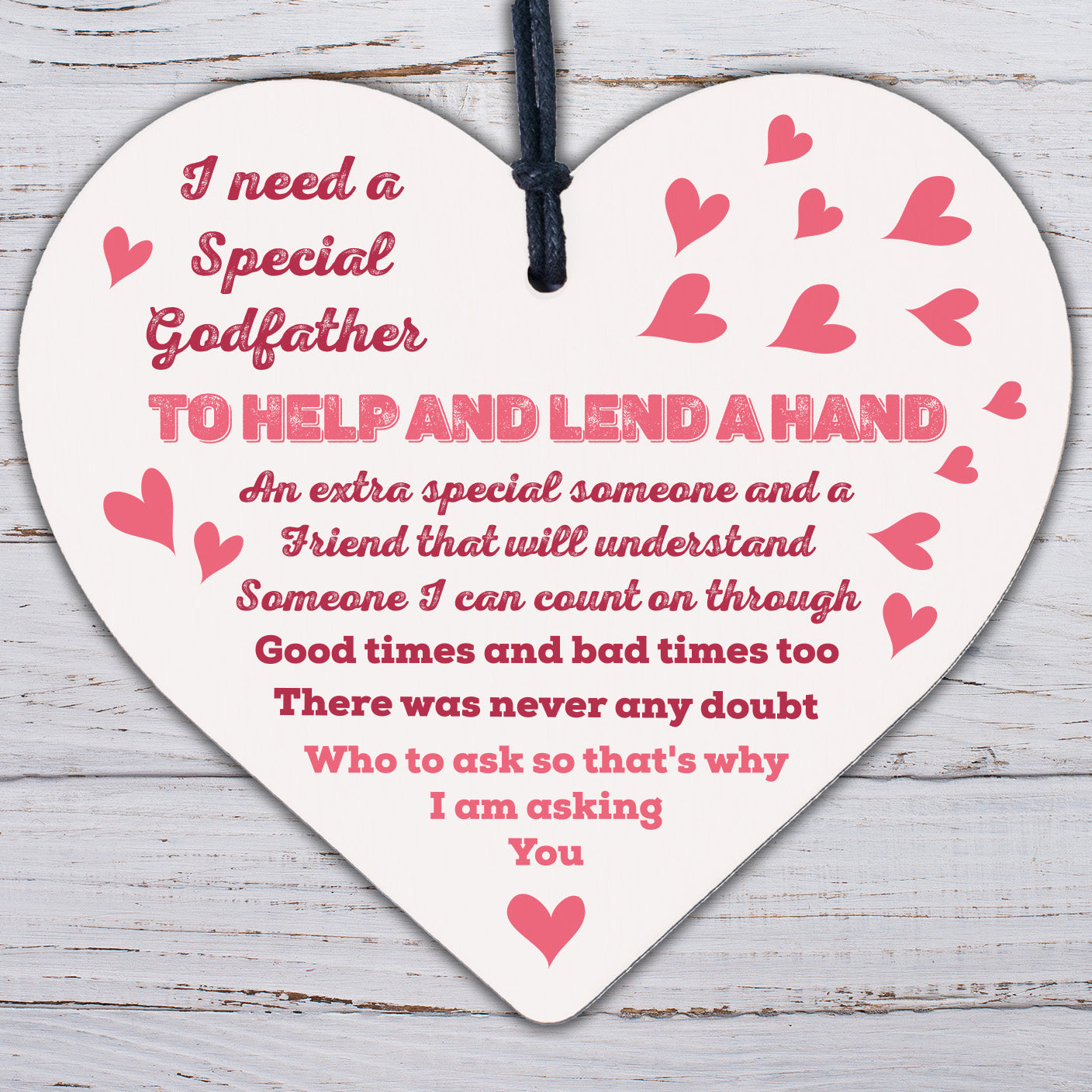 Godfather Asking Gift Wooden Heart Thank You Christening Friendship Godparent