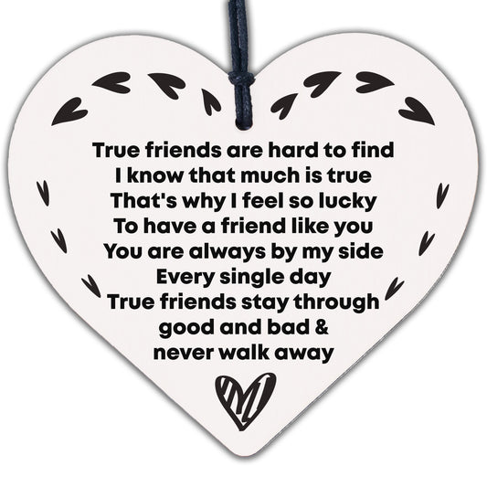 True Friend Wood Heart Plaque Friendship Sign Gift For Best Friend Birthday Xmas