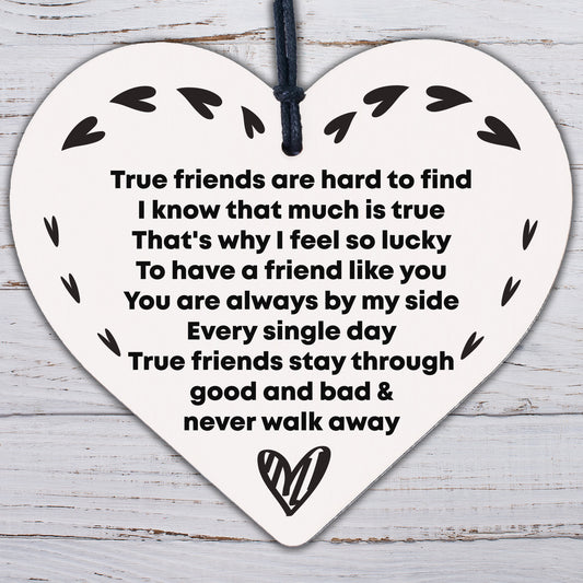 True Friend Wood Heart Plaque Friendship Sign Gift For Best Friend Birthday Xmas