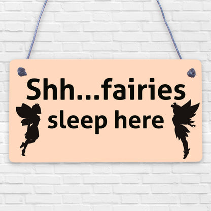 Fairies Sleep Here Novelty Hanging Shabby Chic Plaque Novelty Fairy Garden Sign