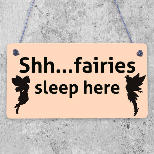 Fairies Sleep Here Novelty Hanging Shabby Chic Plaque Novelty Fairy Garden Sign