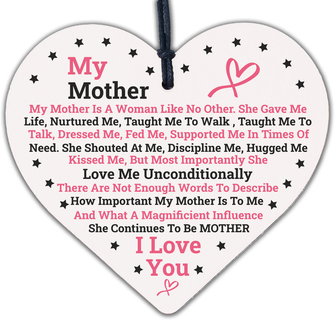 My Mother Like No Other Wooden Hanging Heart Plaque Mum Love Mothers Day Gift