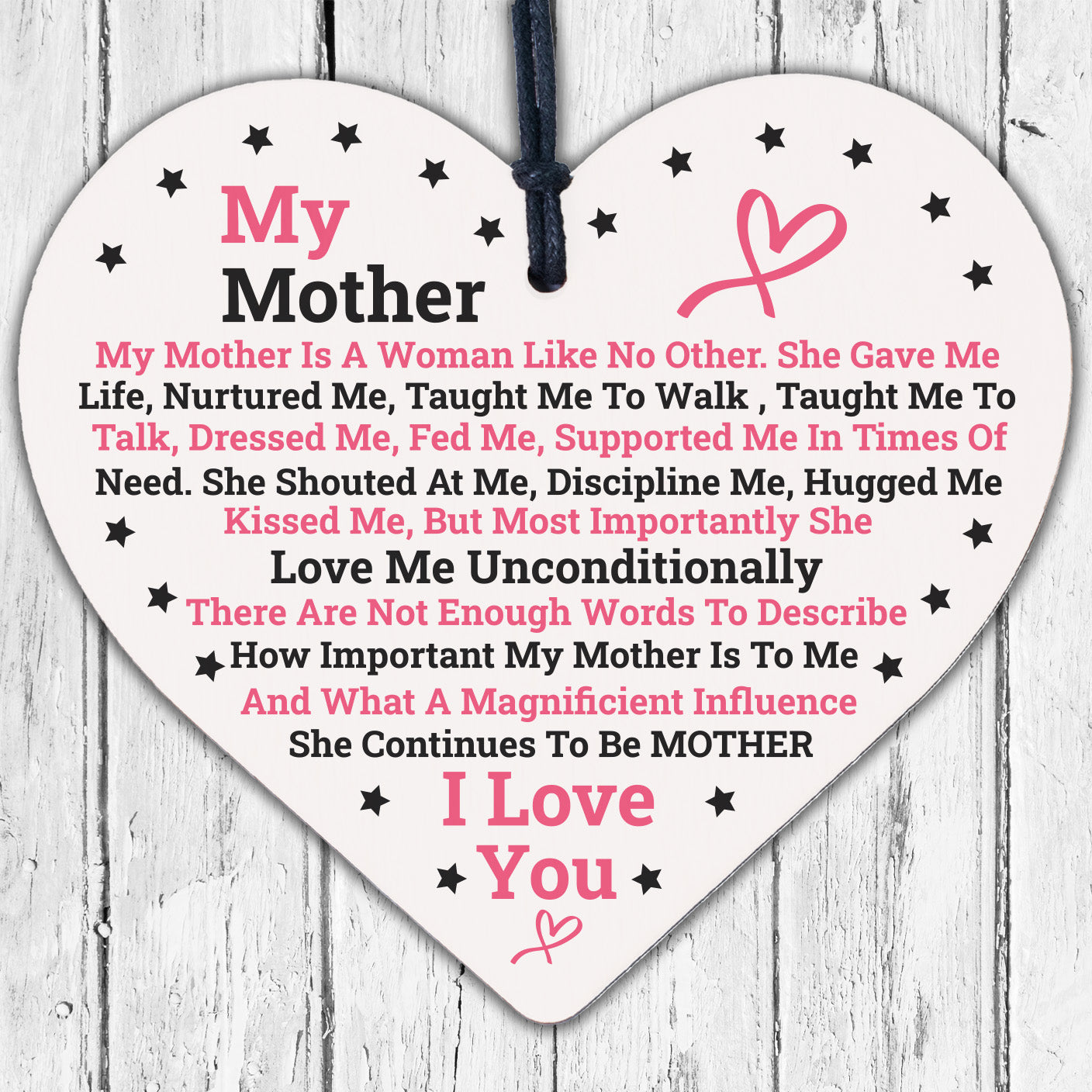 My Mother Like No Other Wooden Hanging Heart Plaque Mum Love Mothers Day Gift