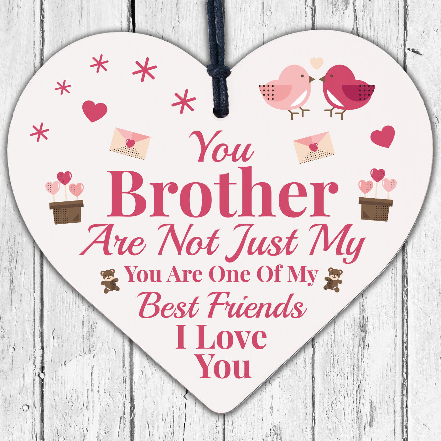 Novelty Brother Friendship Christmas Gifts Wooden Heart Plaque Gift For Brother